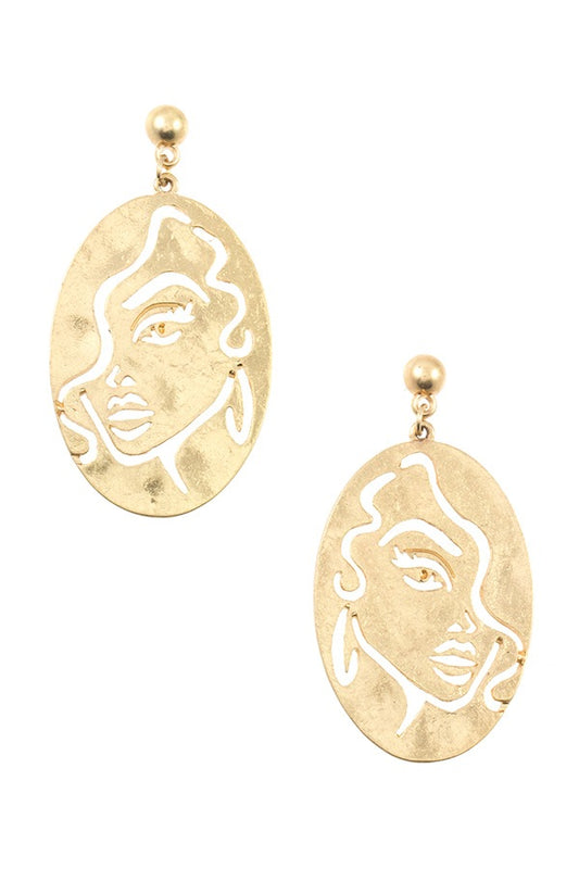 Outline woman face oval earring