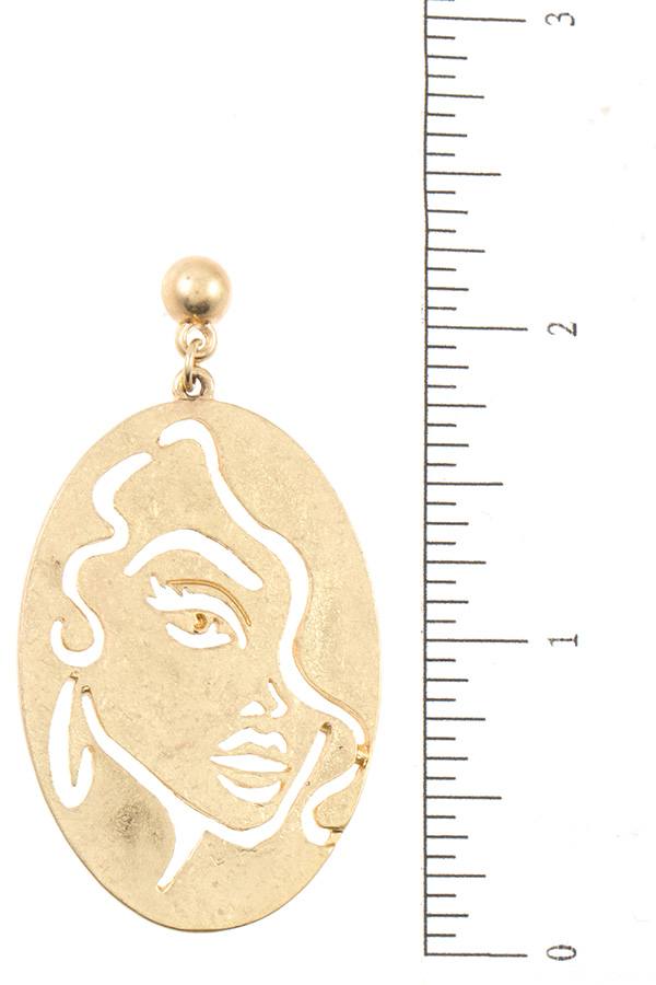 Outline woman face oval earring