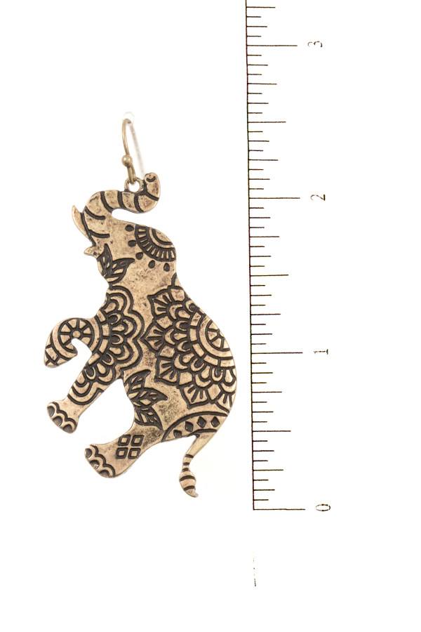 Floral etched elephant dangle earring