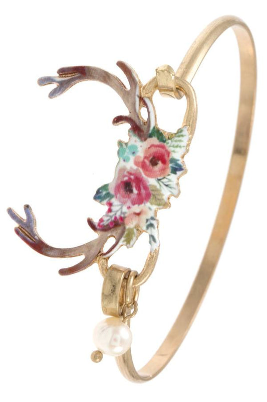 Floral antlers bangle bracelet