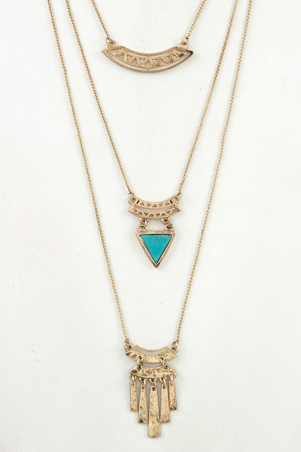 Multi layered fringe bar pendant necklace set