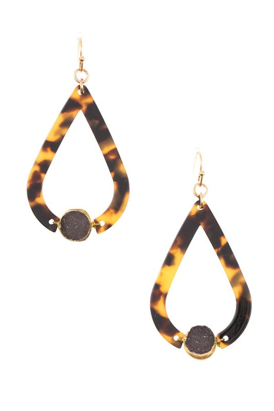 Faux druzy stone accent resin teardrop dangle earring