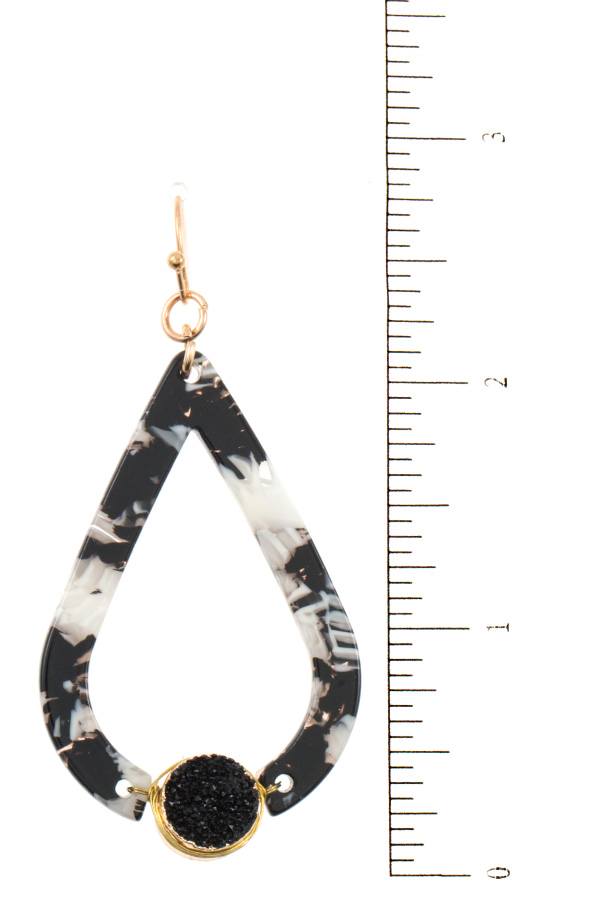 Faux druzy stone accent resin teardrop dangle earring