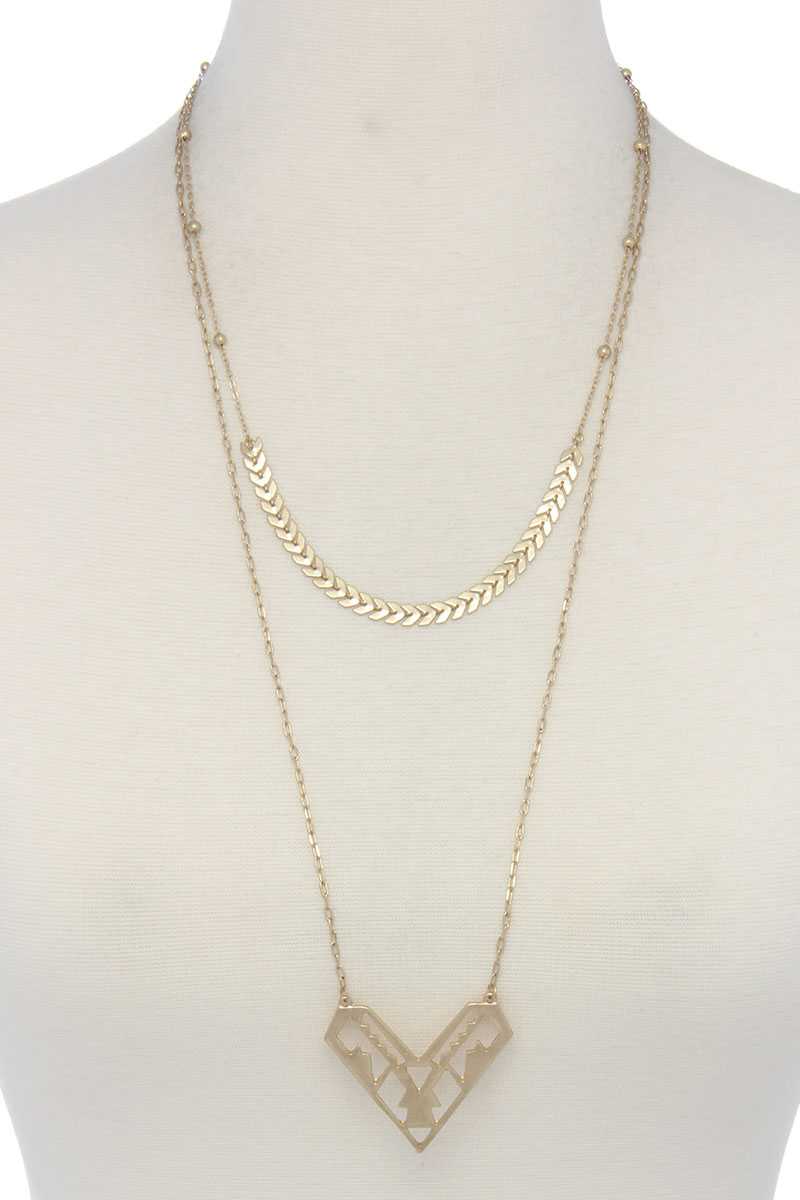 Metal laser cut shape layered necklace
