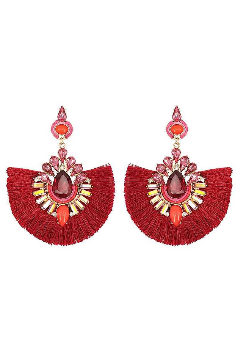 Rhinestone fan tassel drop earring