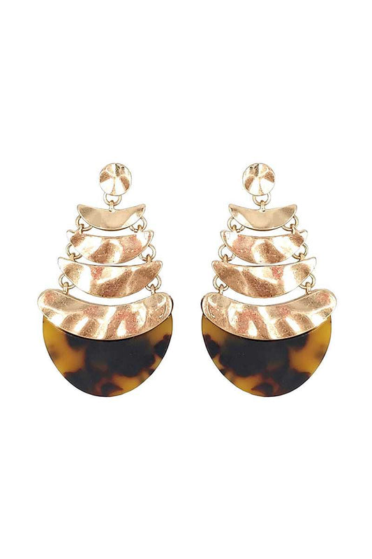 Hammered metal arc linked acetate drop earring
