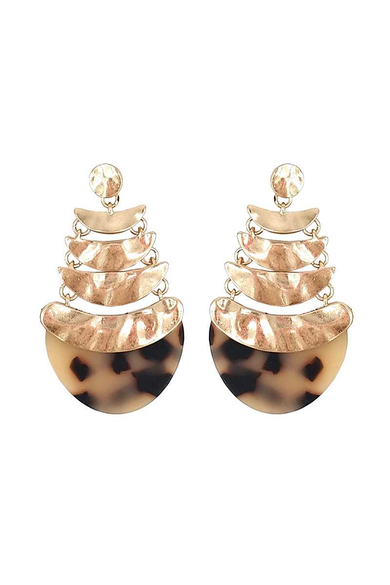 Hammered metal arc linked acetate drop earring