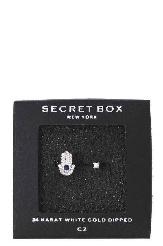 Hamsa hand charm rhinestone ring