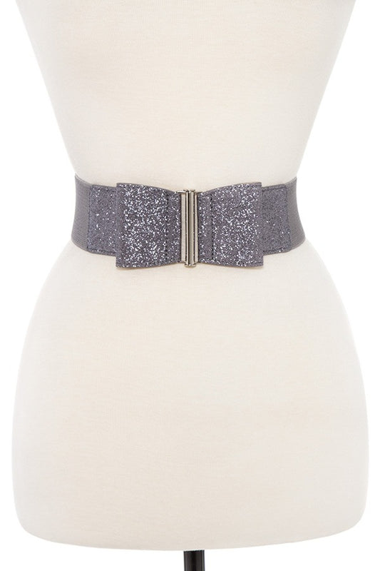 Glittered bow accent stretch belt
