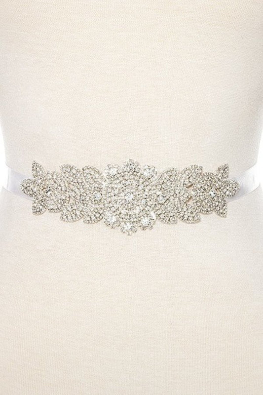 Rhinestone floral detailed slash belt handmade crystal belt