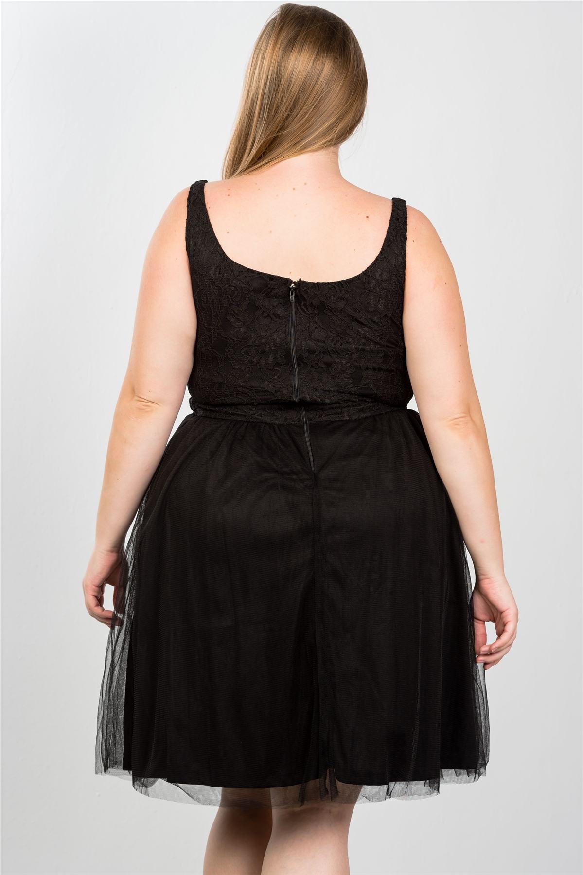 Ladies fashion plus size lace top midi dress with tulle skirt