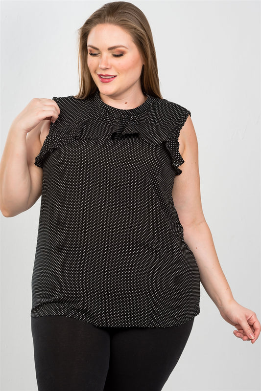 Ladies fashion plus size ruffle polka dot bow back top