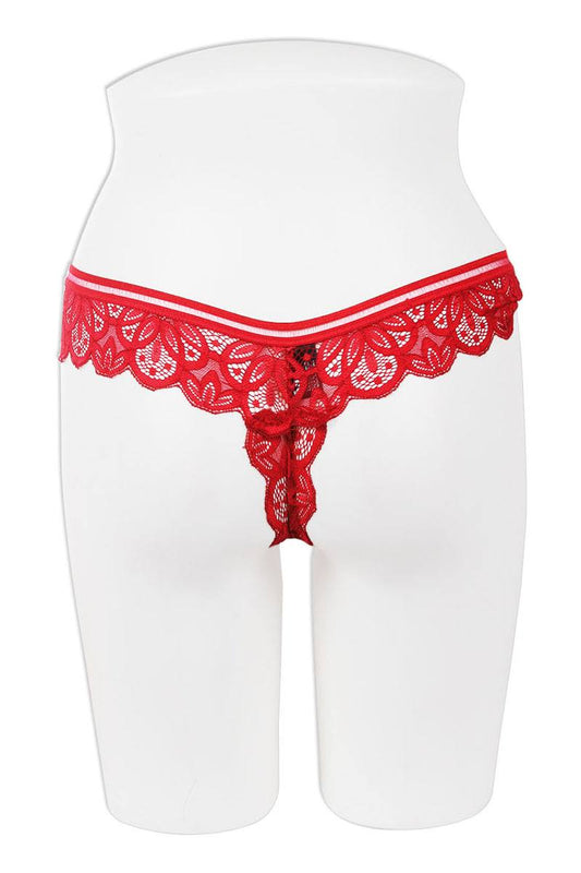 Lace thong with mesh band