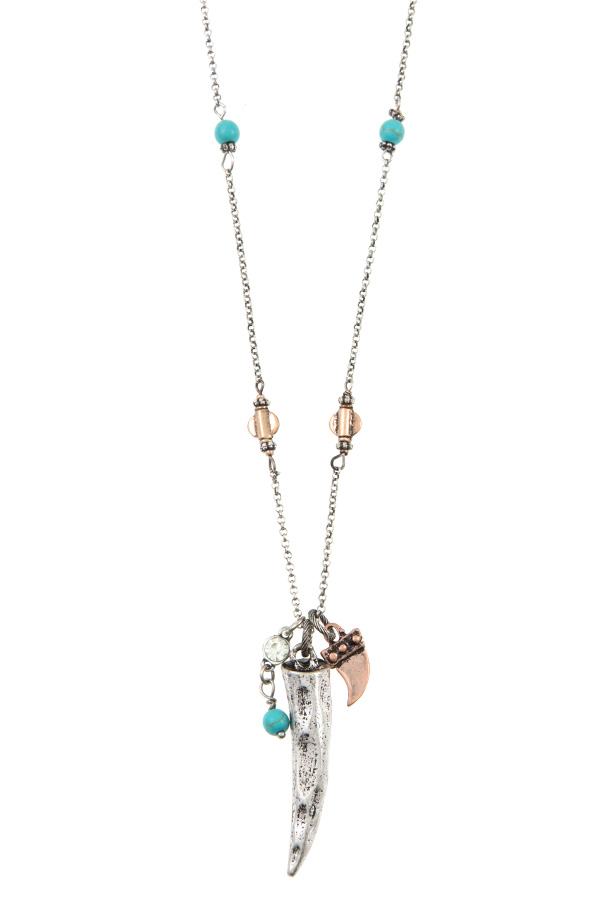 Elongated multi horn pendant necklace set