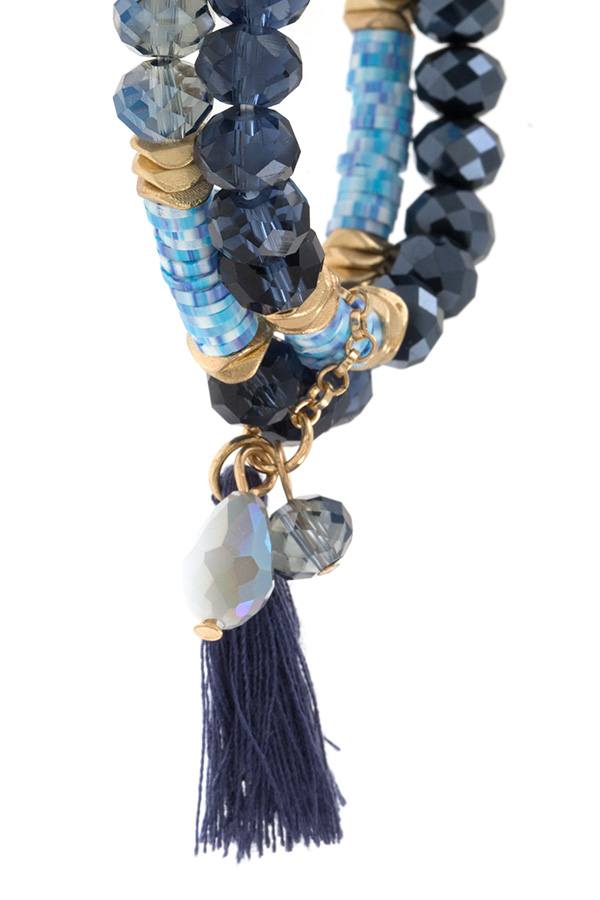 Mix jewel bead tassel bracelet