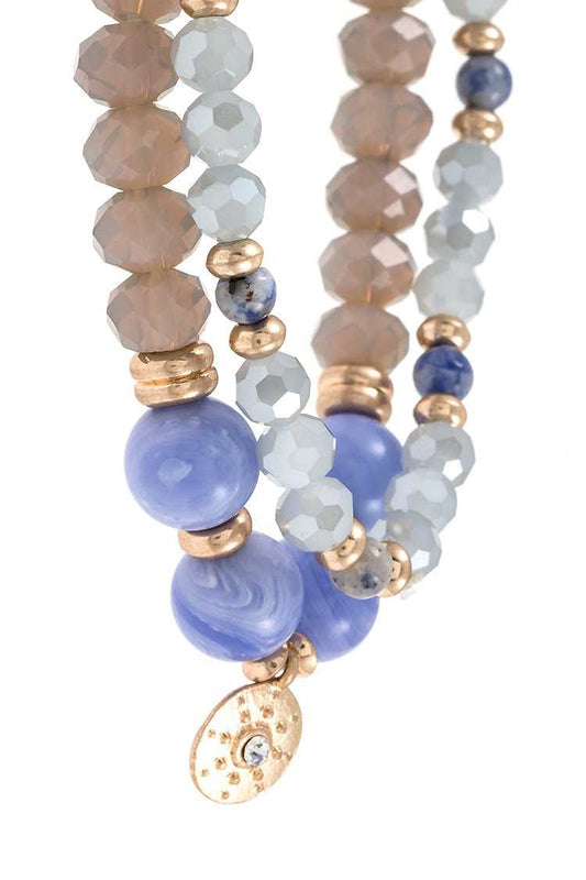 Crystal with gem stone double stretch bracelet