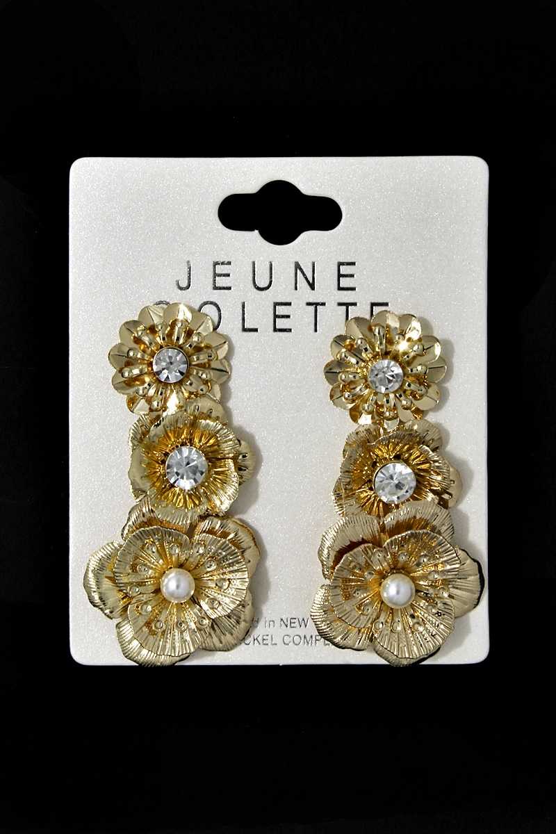 Multi metal flower earring set