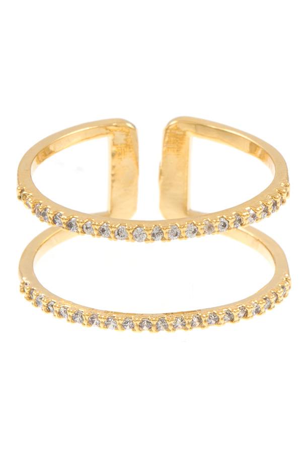 Double row cz stone pave cuff ring