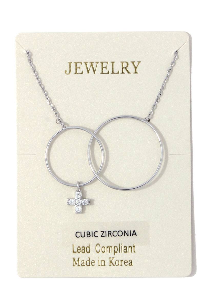 Circle linked cross charm necklace