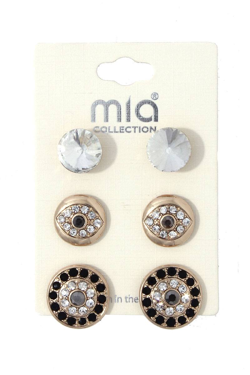 Rhinestone evil eye earring set