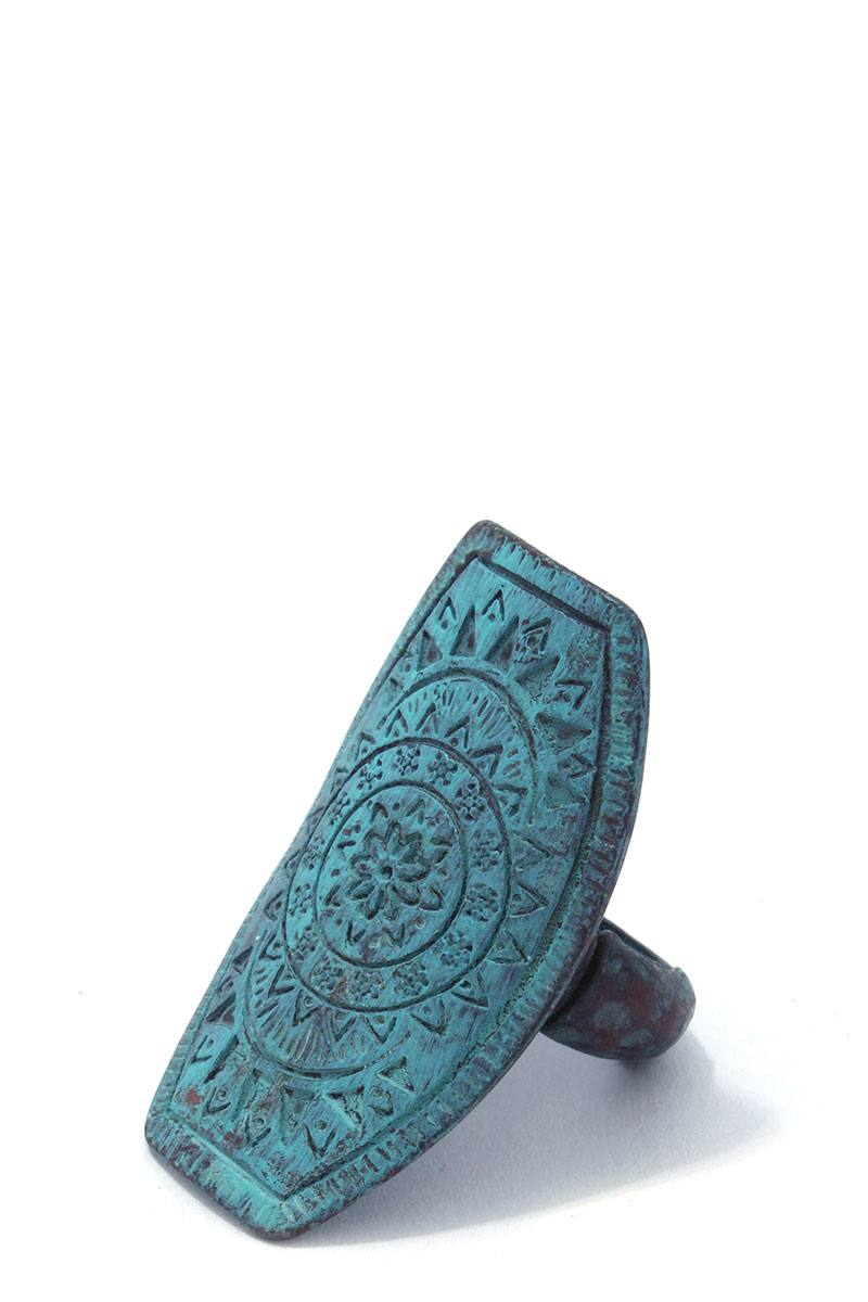 Patina textured long geometric shape stretch ring