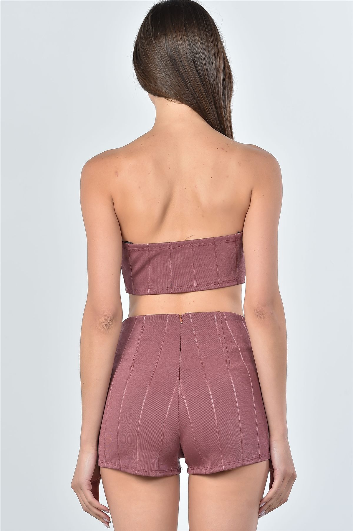 Ladies fashion trim crop top and shorts two piece set