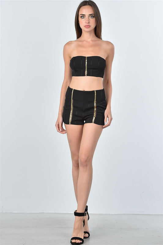 Ladies fashion trim crop top and shorts two piece set