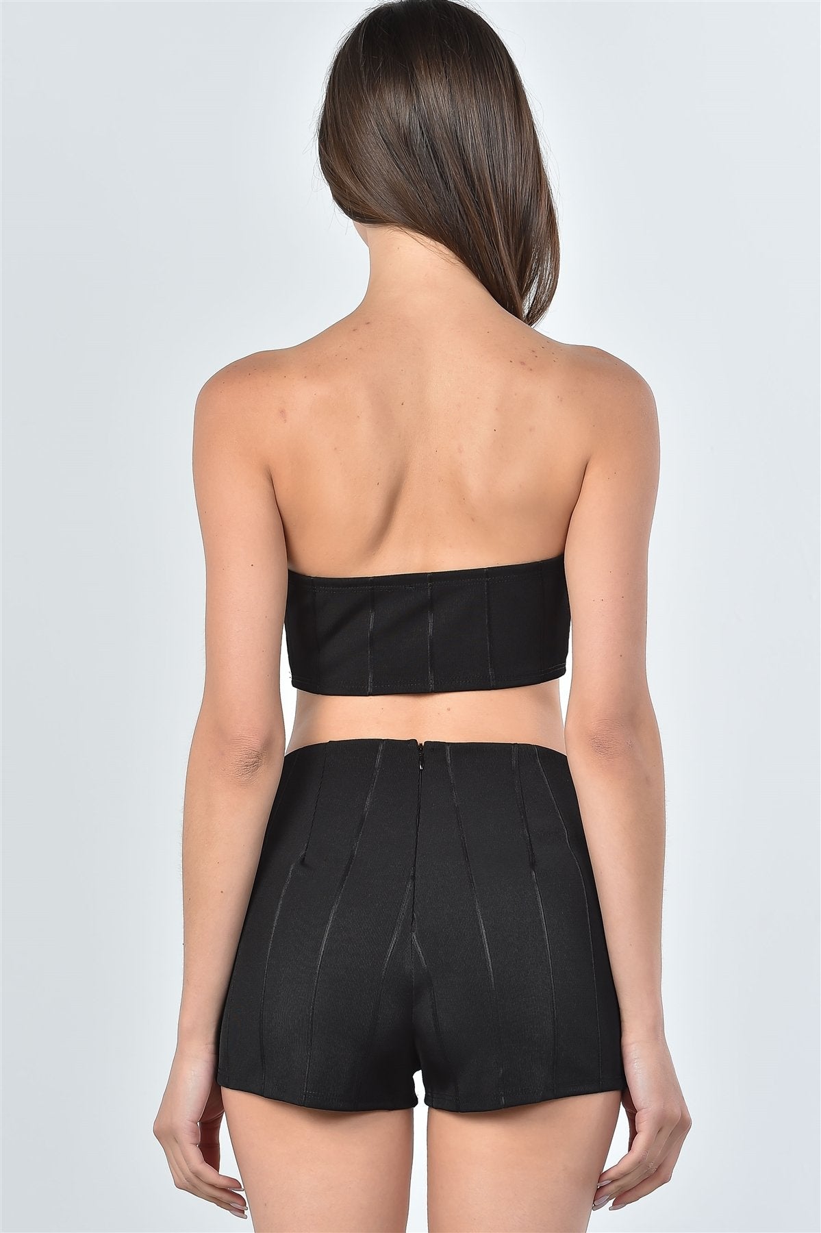 Ladies fashion trim crop top and shorts two piece set