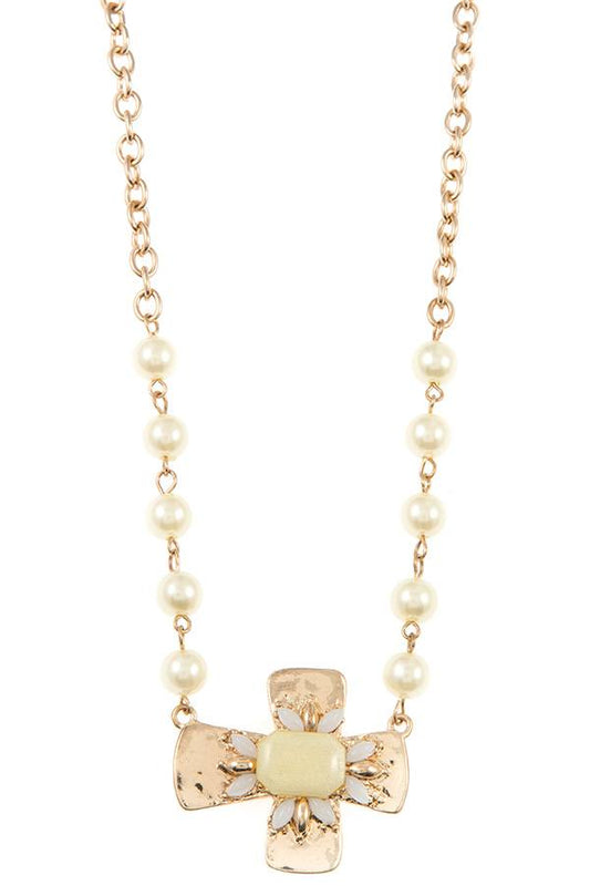 Beaded cross accent pendant necklace set