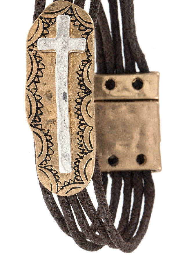 Multi cord cross accent bracelet