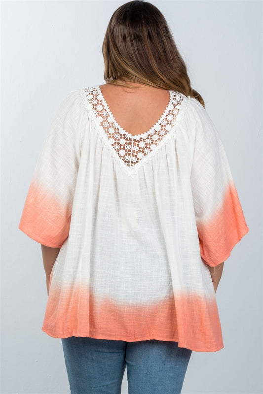 Ladies fashion plus size boho lace crochet neck ombre top