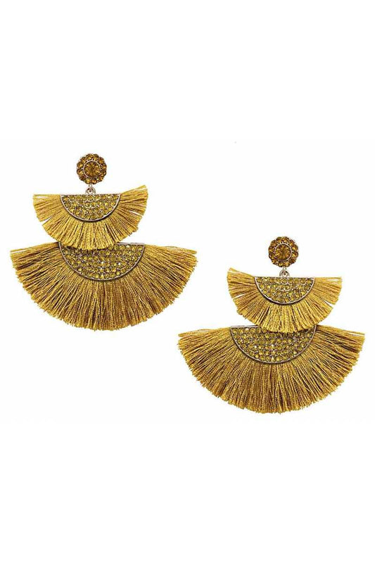 Half circle fan tassel post drop earring