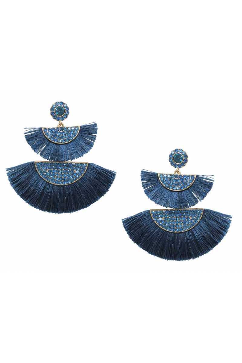 Half circle fan tassel post drop earring