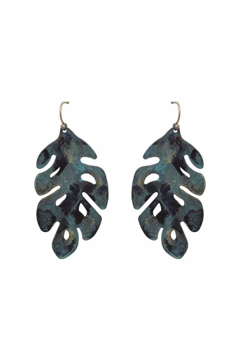 Patina leaf drop earring