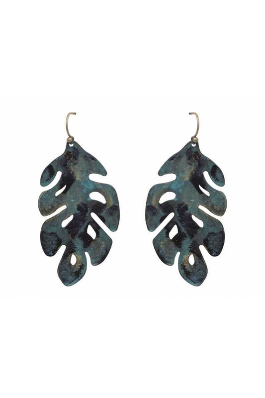 Patina leaf drop earring