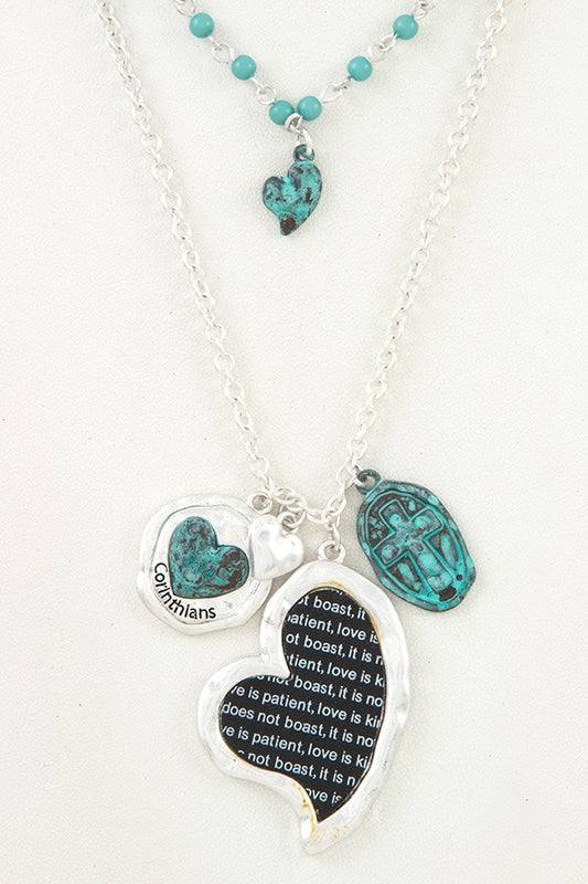 Double layered heart pendant charm necklace set