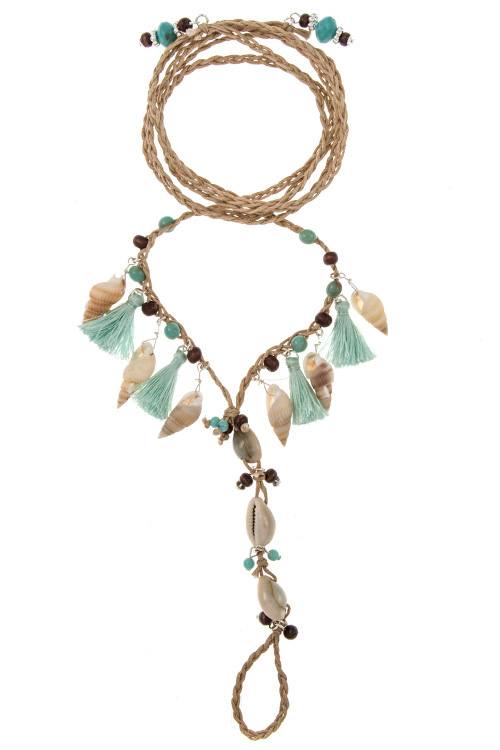 Seashell link dangle cord ankle bracelet