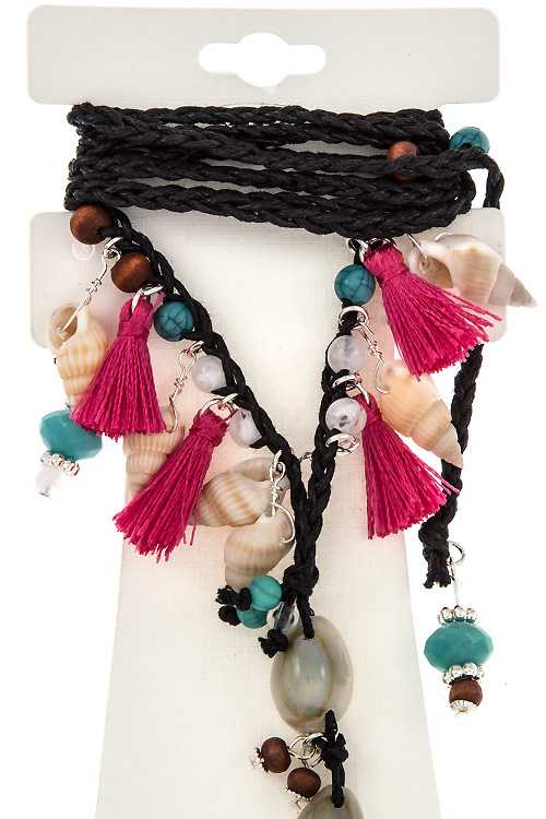 Seashell link dangle cord ankle bracelet