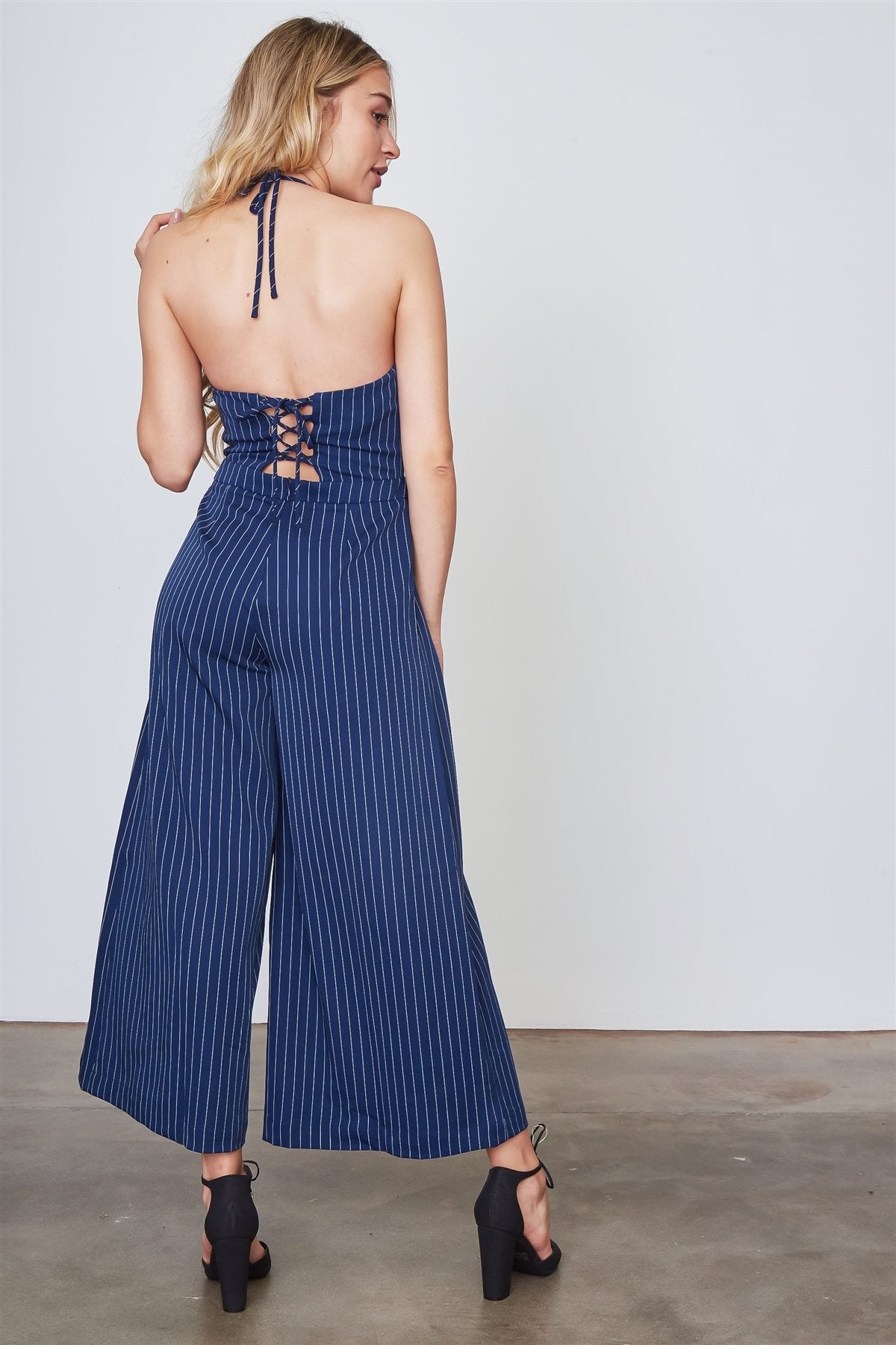 Ladies fashion halter neck open back lace up jumpsuit
