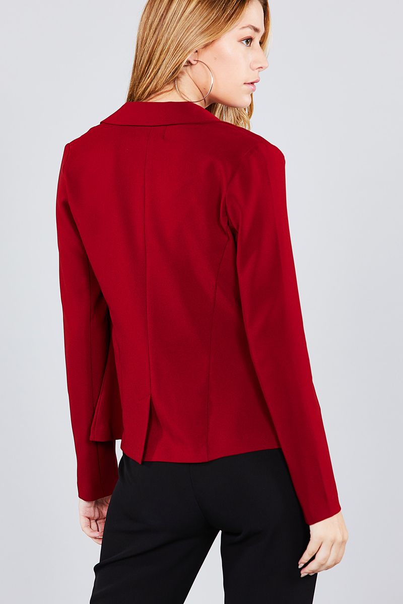 Ladies fashion long sleeve notched collar princess seam w/back slit jacket