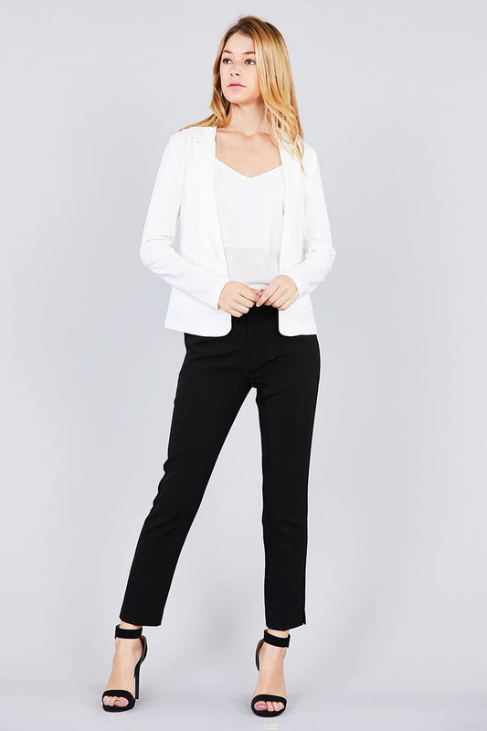 Ladies fashion long sleeve notched collar princess seam w/back slit jacket
