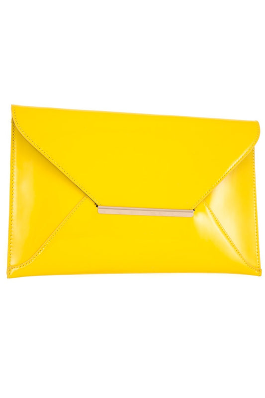 Patent envelope shape metal accent clutch bag