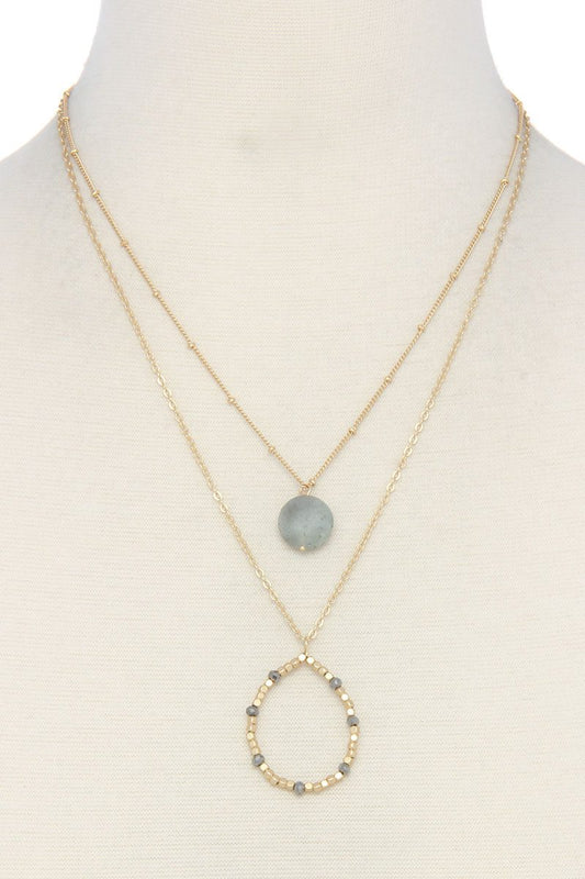 Beaded teardrop shape layered necklace
