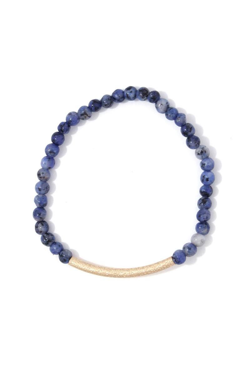 Textured metal bar multi colored beaded stretch bracelet