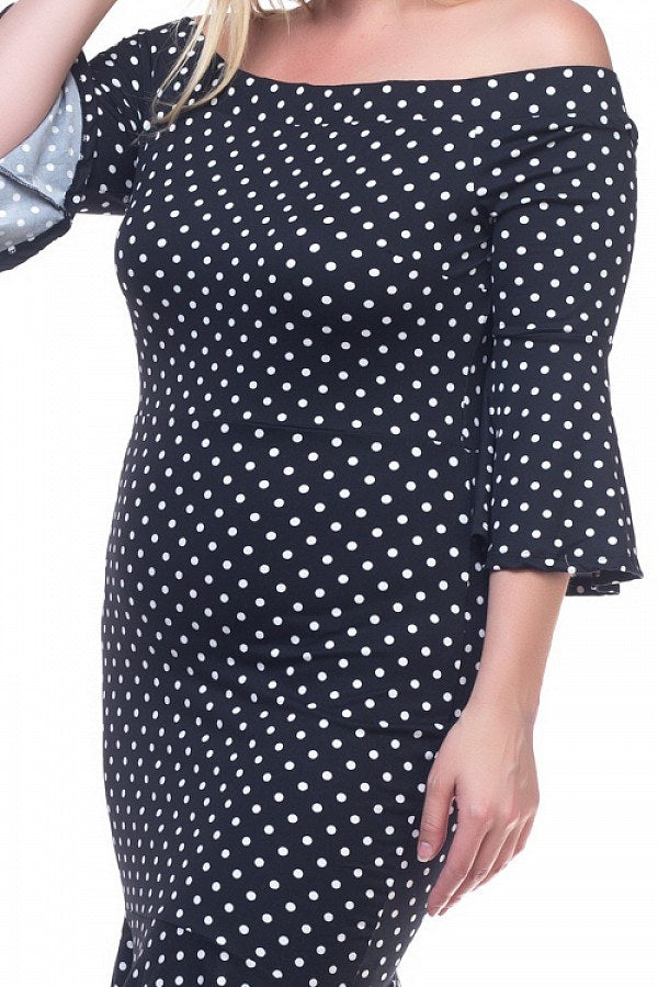 Ladies fashion plus size pin dot ruffled dress