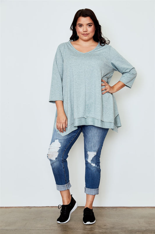 Ladies fashion plus size irregular hem tunic top