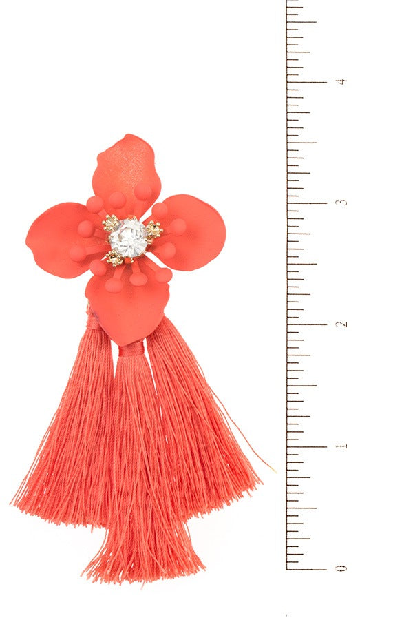 Double tassel floral drop earring