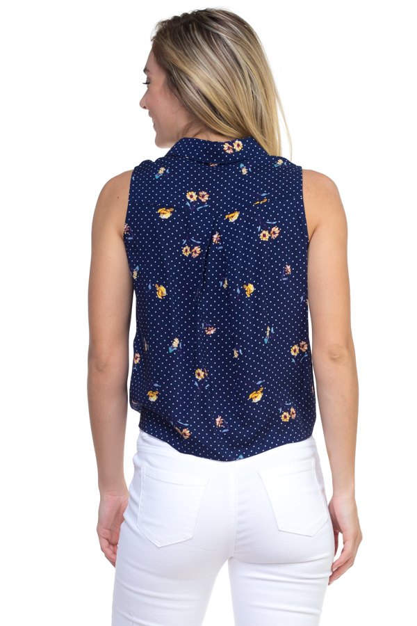Sleeveless front tie shirt