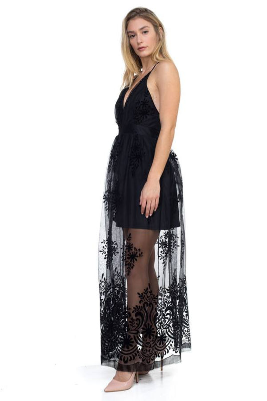 Mesh illusion maxi dress