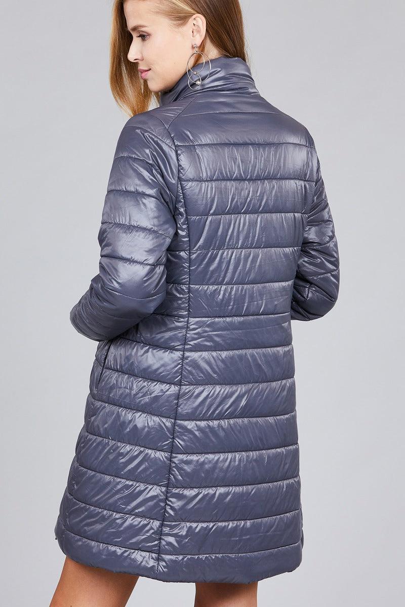 Long sleeve quilted long padding jacket